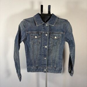 VTG Gap Small Jean Jacket Y2K 2003 Womens Biker Grunge Pocket Faded Trucker Prep